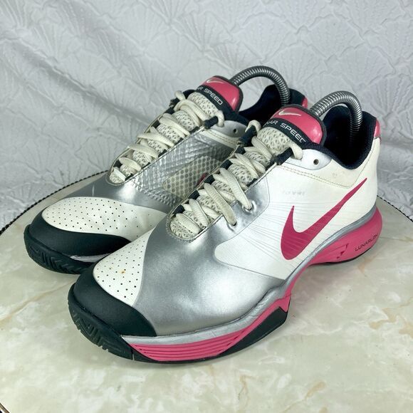 Nike Lunar Speed 3 Tennis Sneakers Sz 7.5 White Silver Athletic Workout Shoes - Picture 5 of 12